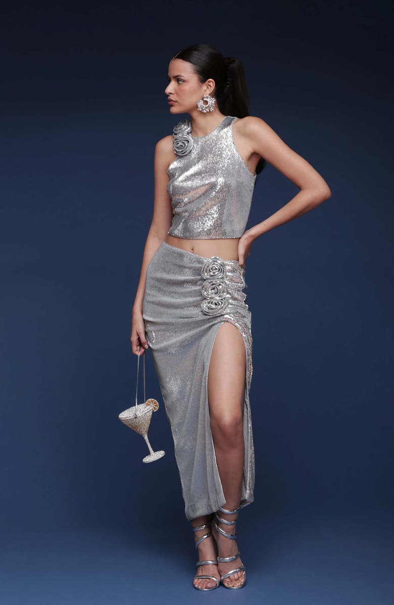 Avec Les Filles Sequin Crop Top, Alternate, color, Silver