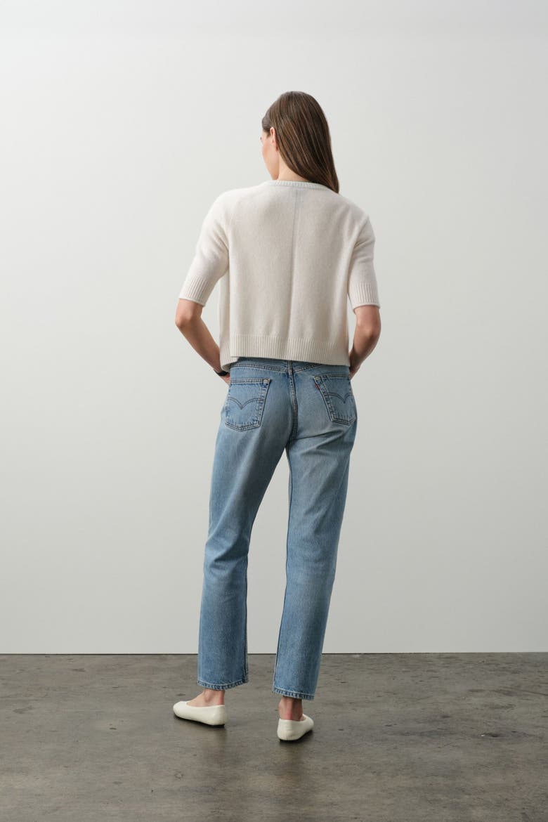 Ana Elbow Sleeve Cashmere Cardigan, Alternate, color, ECRU/TURF