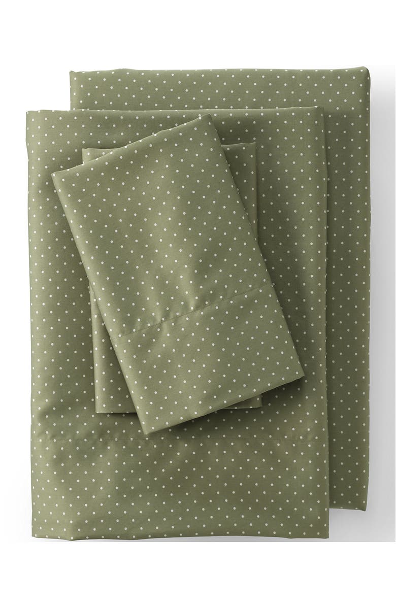 Lands' End 400 Thread Count Premium Supima Cotton No Iron Sateen Bed Sheet Set, Main, color, Prairie Sage/Ivory Dot