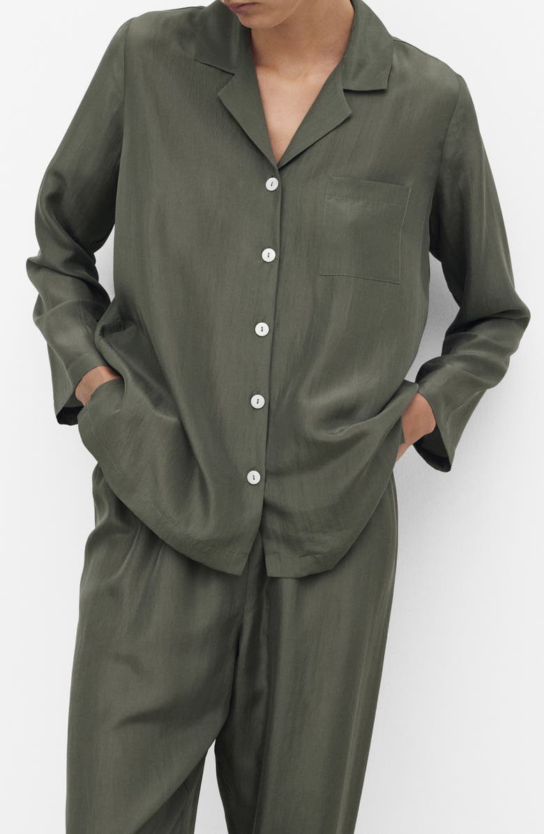 MANGO Silk Pajama Shirt, Main, color, Forest Green