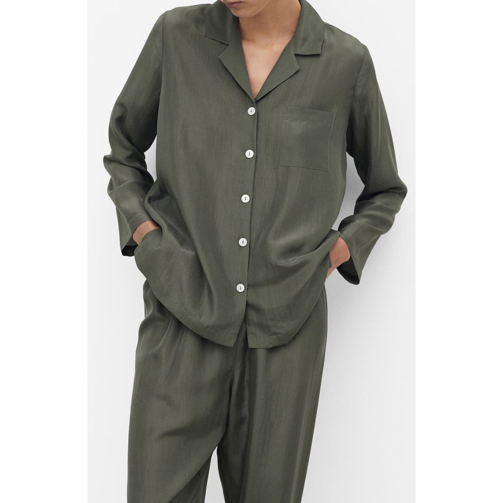 Mango Silk Pajama Shirt In Green