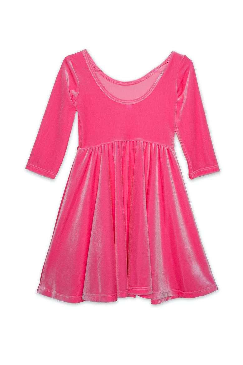 Girls Stretch Velvet Twirly Dress, Alternate, color, Pink Candy