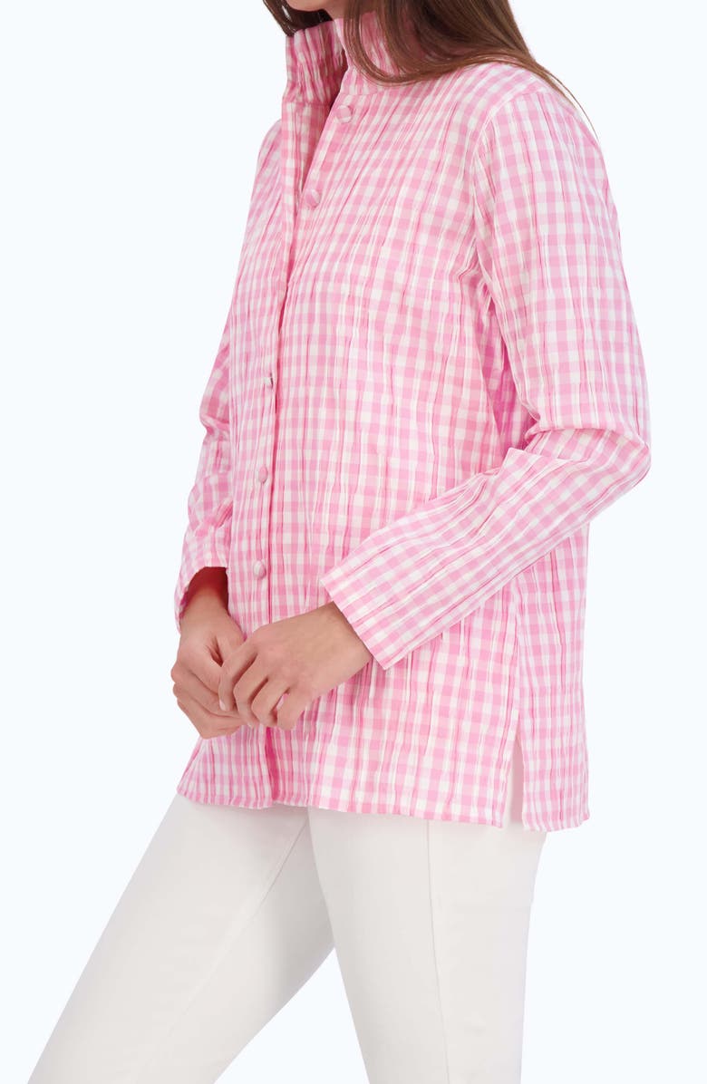 Foxcroft Carolina Crinkled Gingham Cotton Blend Button-Up Shirt, Alternate, color, 