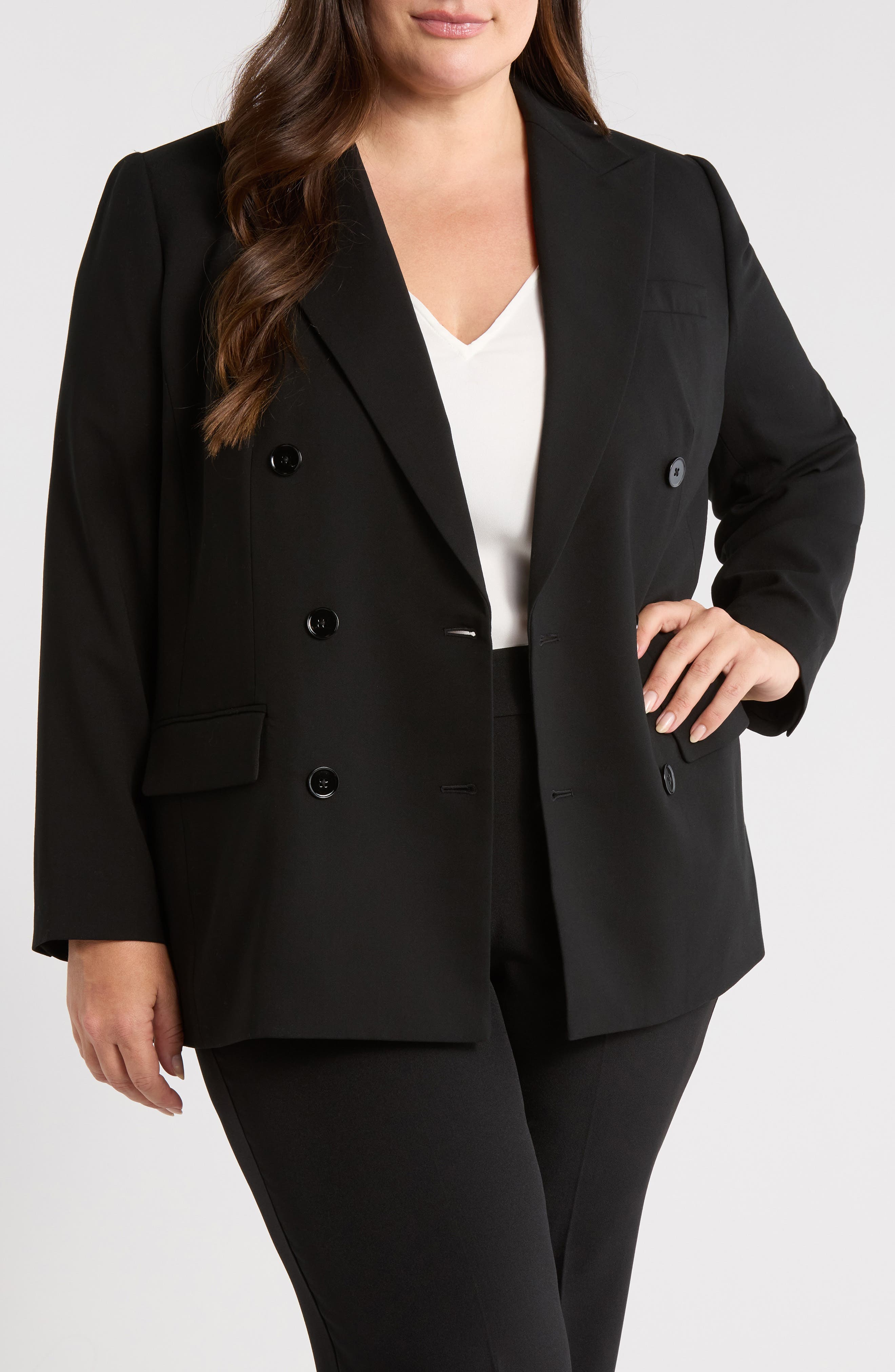 Double Breasted Stretch Wool Crepe Blazer