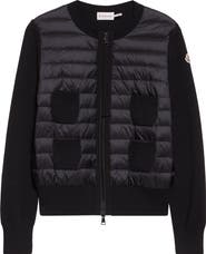 Moncler Mixed Media Quilt Front Wool Cardigan