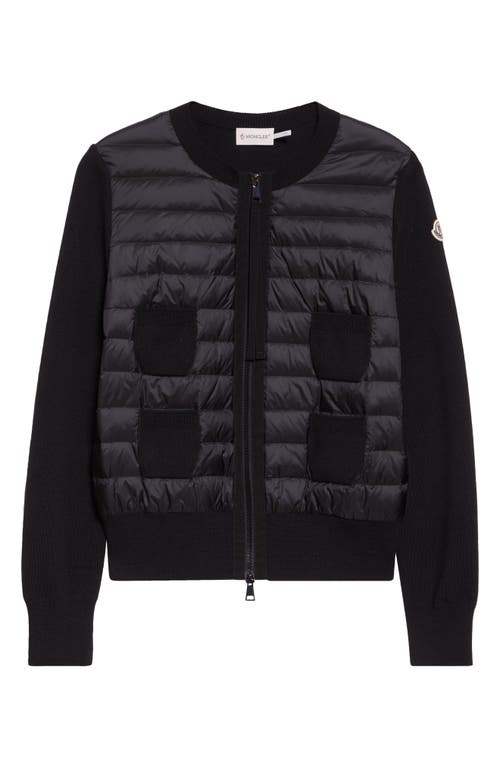 Moncler Wool Knit & Quilted Down Cardigan In Black