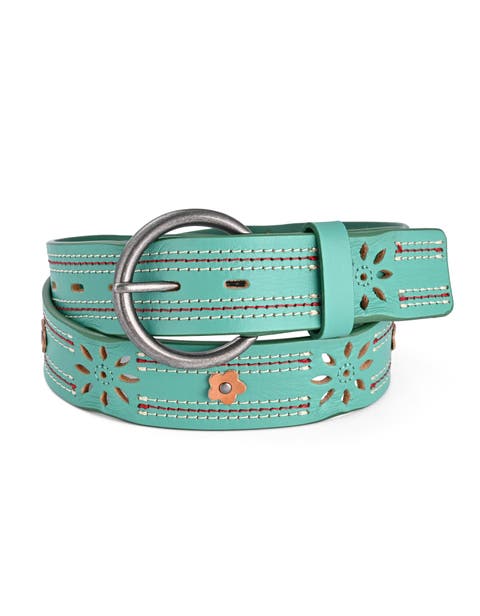 Blossom Genuine Leather Stitched Perforated Detail Belt