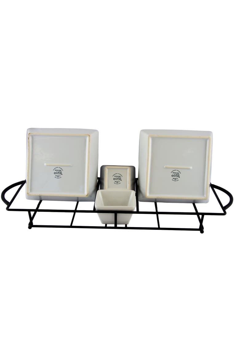 Gracious Dining 5 Piece Serving Set With Metal Rack, Alternate, color, White