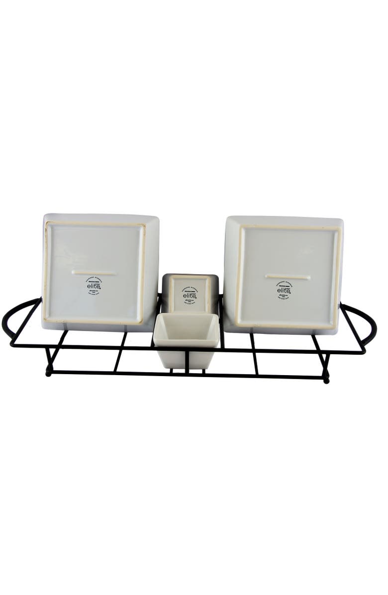 Gibson Gracious Dining 5 Piece Serving Set With Metal Rack Porcelain, Alternate, color, White