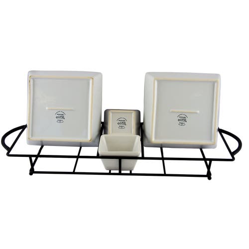 Gibson Gracious Dining Serving Set With Metal Rack In White