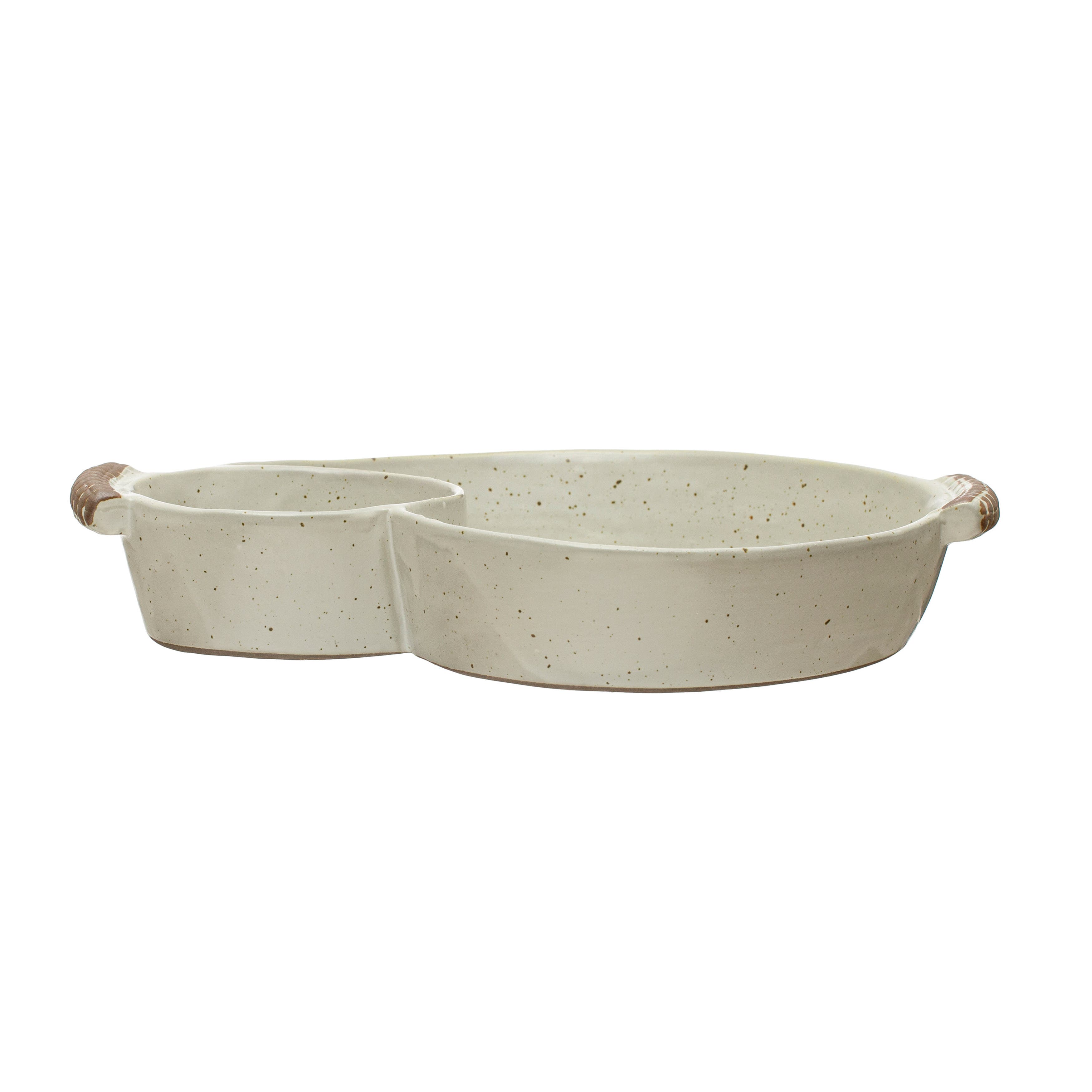 Storied Home Farmhouse Stoneware Chip And Dip With Handles, Ivory In White