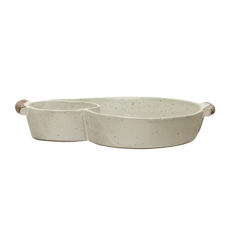 Farmhouse Stoneware Chip and Dip with Handles, Ivory