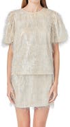 Endless Rose Metallic Fringe Puff Sleeve Top