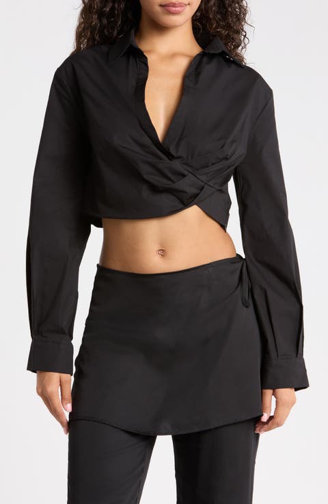 Ivara Drape Waist Long Sleeve Stretch Cotton Top