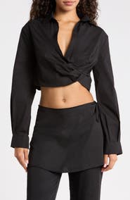 HOUSE OF CB Ivara Drape Waist Long Sleeve Stretch Cotton Top