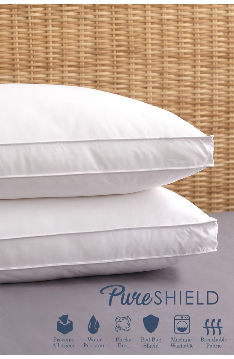 Allied Home Pure Shield King Dust Mite/Bed Bug Resistant Gel Fiber Gusseted Pillow - Set of 2, Alternate, color, White
