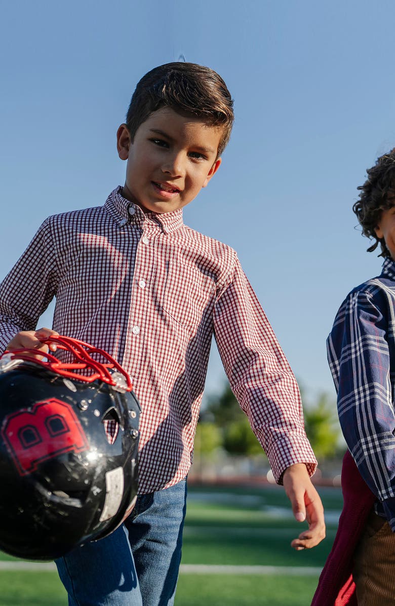Hope & Henry Boys' Organic Stretch Poplin Shirt, Kids, Alternate, color, Dark Red Check