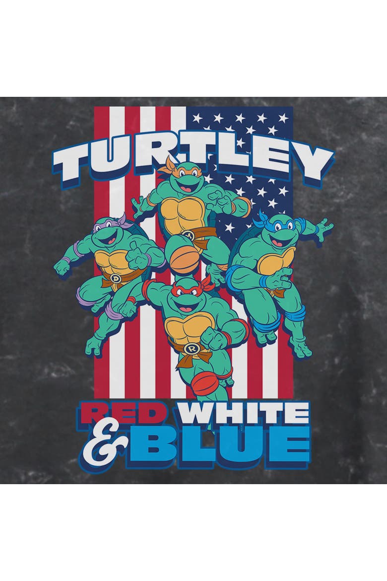 Junior's American Red White and Blue Turtley Short Sleeve Cropped T-Shirt, Alternate, color, Black
