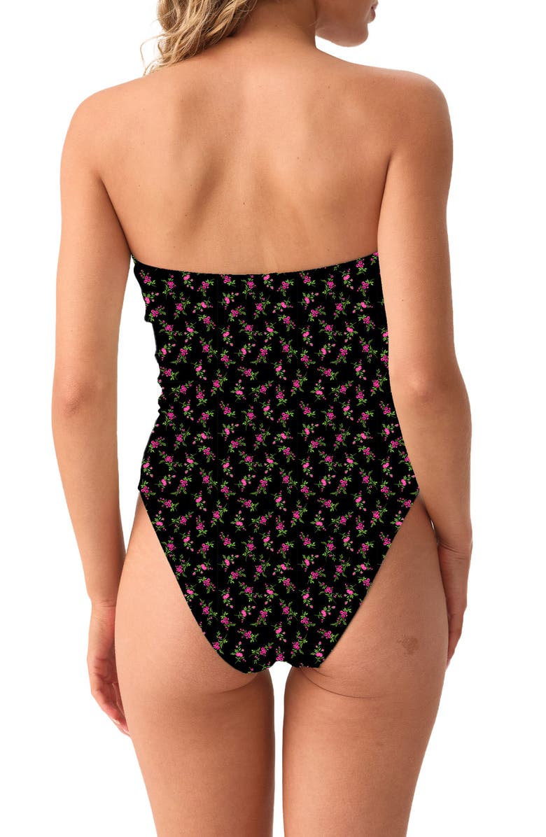 PQ SWIM Floral Lettuce Edge Strapless One-Piece Swimsuit, Alternate, color, 