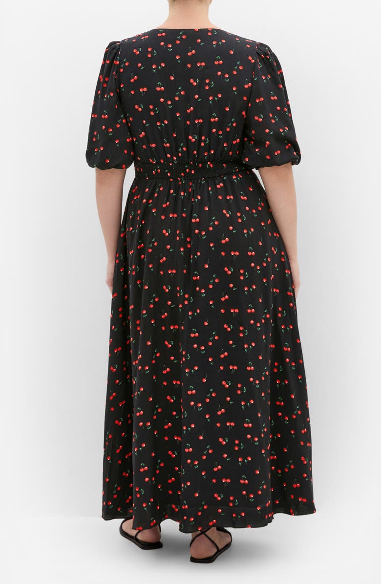 City Chic Aliya Cherry Print Maxi Dress, Alternate, color, Black Cherry