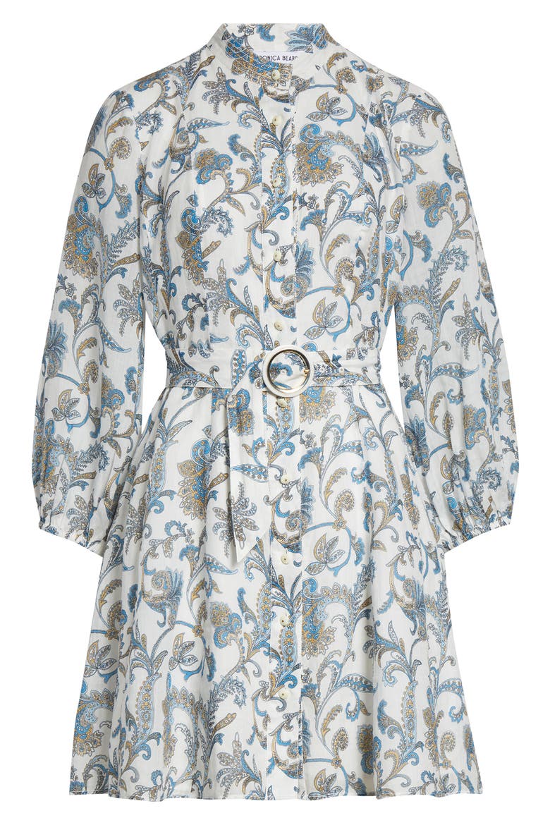 Kumar Long Sleeve Floral Paisley Linen & Silk Dress, Alternate, color, DOVE MULTI