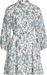 Veronica Beard Kumar Long Sleeve Floral Paisley Linen & Silk Dress