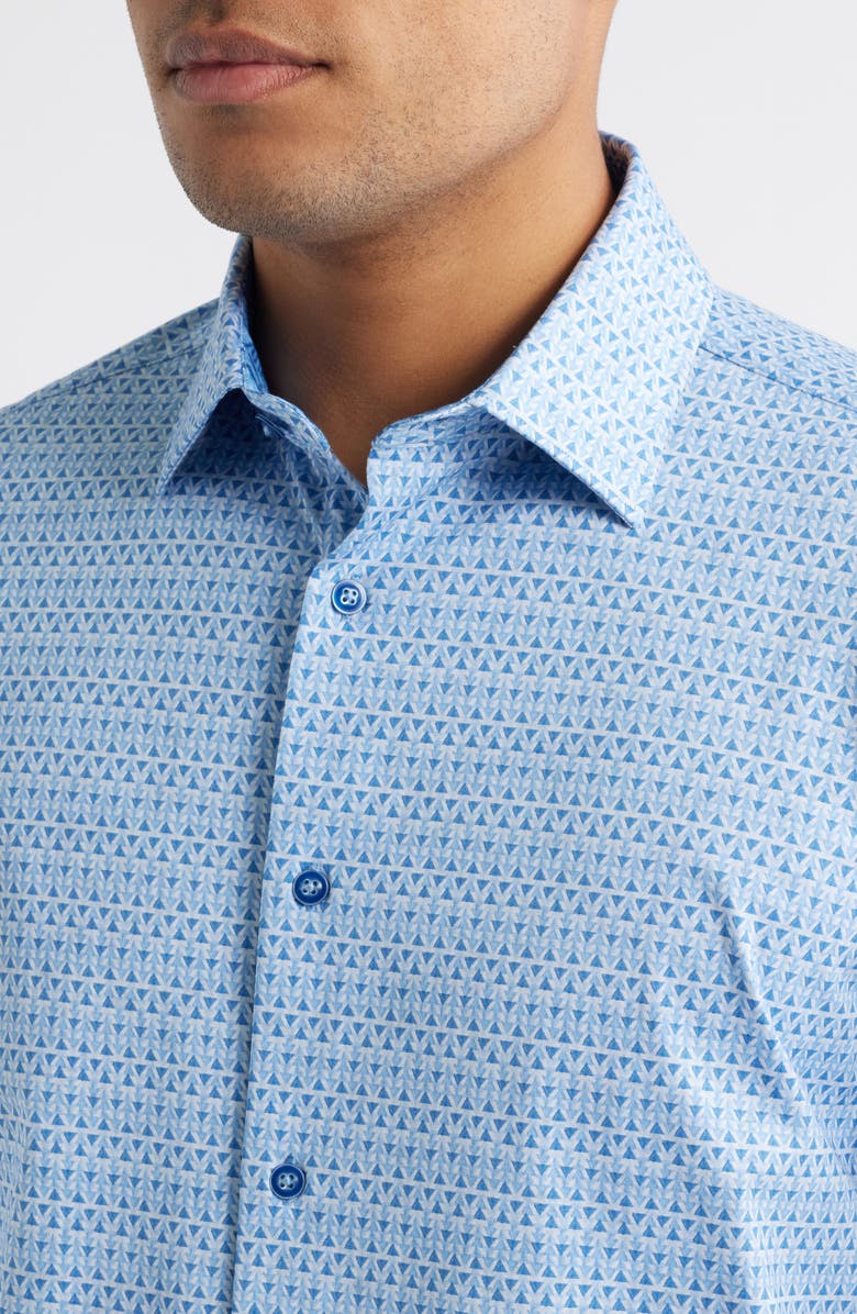 Bugatchi Jimmy OoohCotton<sup>®</sup> Geo Print Button-Up Shirt, Alternate, color, Classic Blue