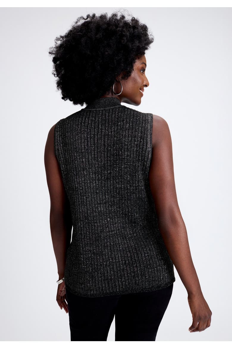 Ribbed Sleeveless Shell, Alternate, color, BLACK METALLIC