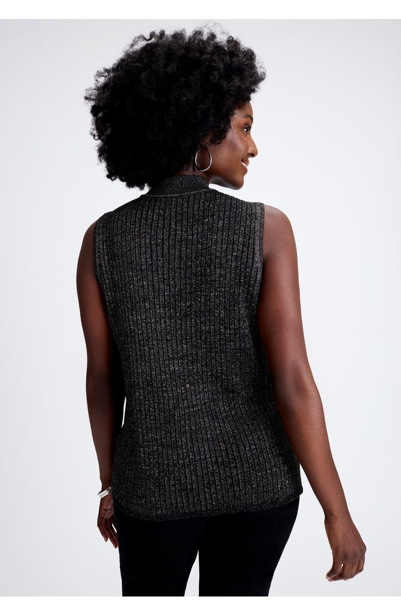 Jessica London Ribbed Sleeveless Shell, Alternate, color, Black Metallic