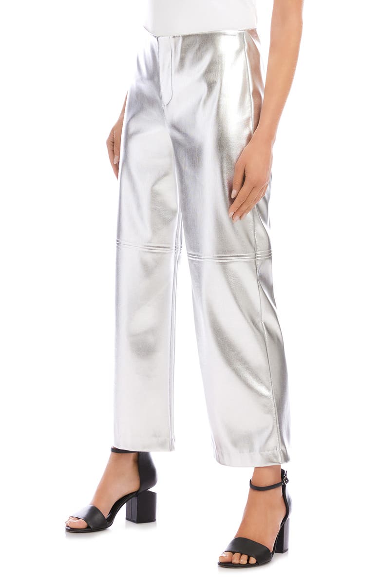 Karen Kane Crop Faux Leather Pants, Alternate, color, Silver