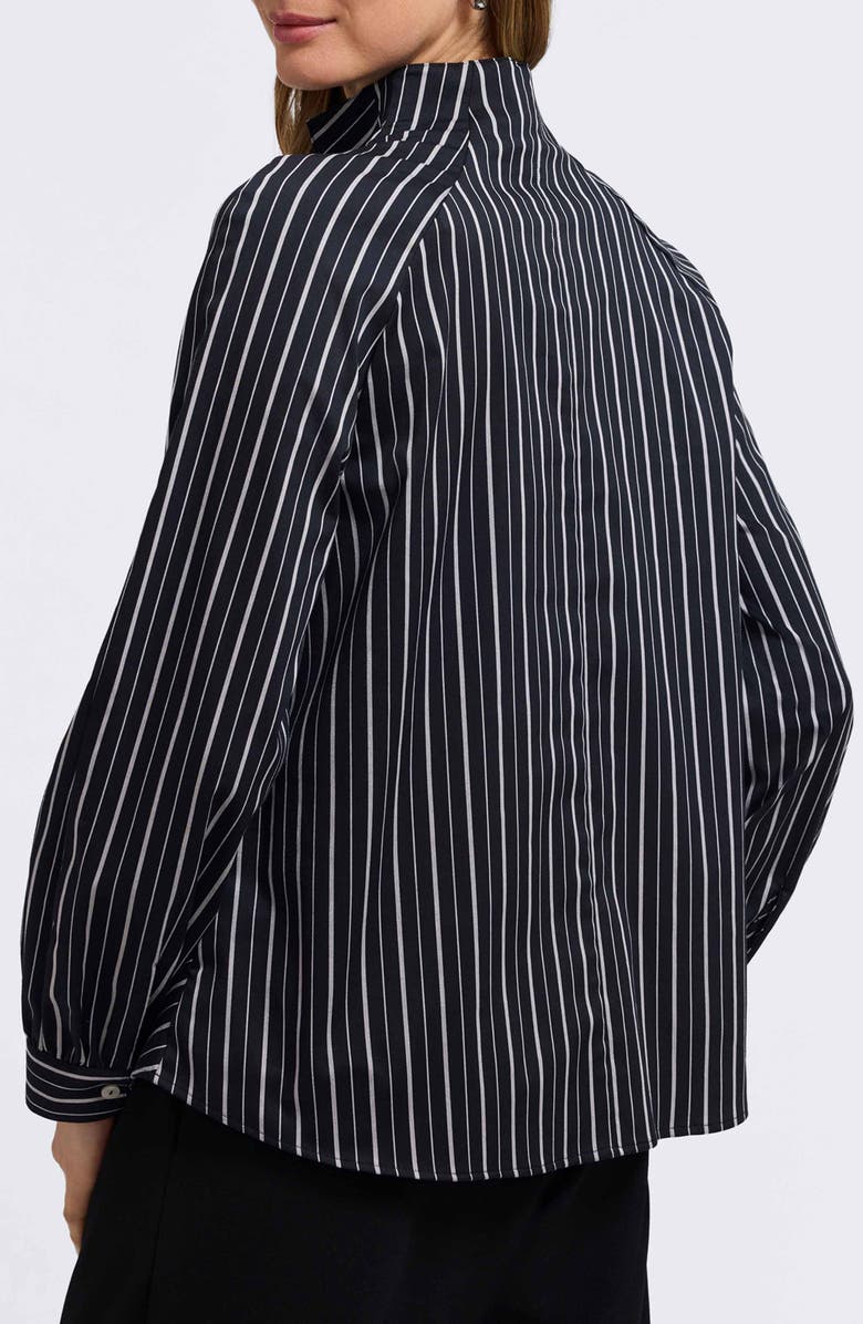 Foxcroft Daphne Stripe Stretch Cotton Blend Pullover Shirt, Alternate, color, Black/ White