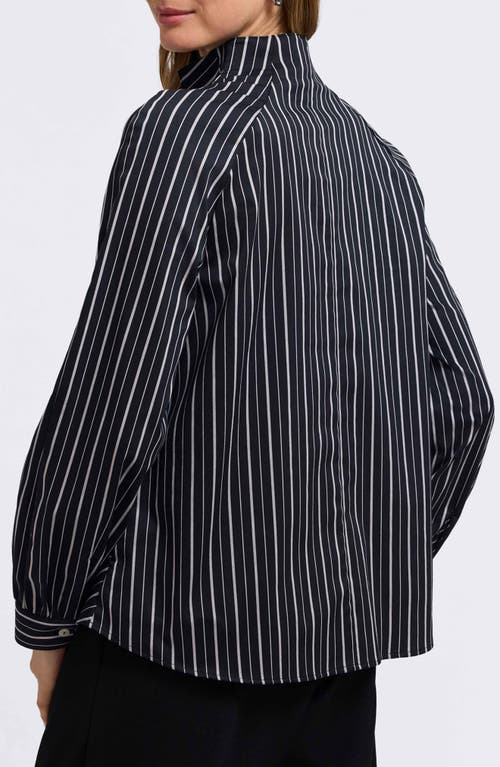 Foxcroft Daphne Stripe Stretch Cotton Blend Pullover Shirt In Black