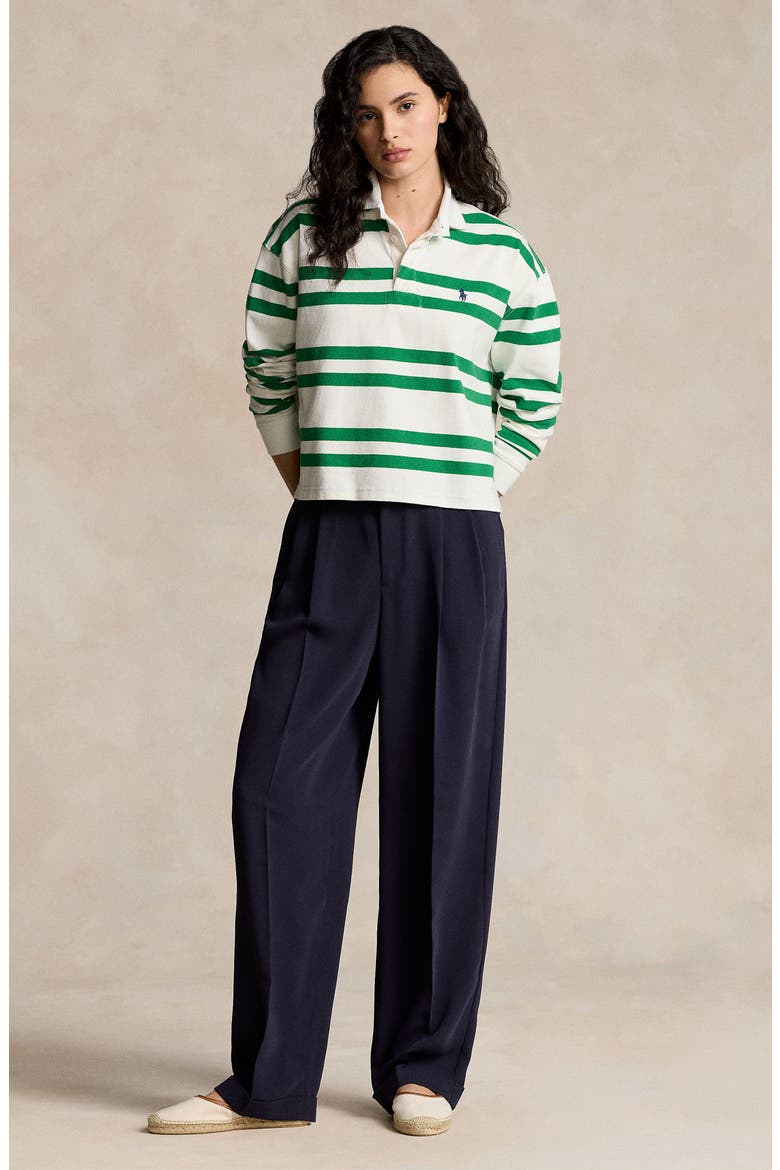 Stripe Cotton Rugby Shirt, Alternate, color, DECKWASH WHITE/ HILLSIDE GREEN