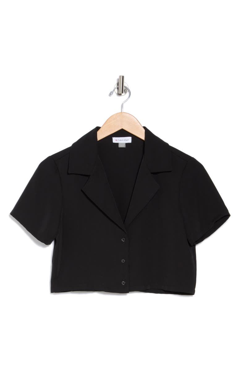 Calvin Klein Short Sleeve Crop Button-Up Shirt, Alternate, color, 