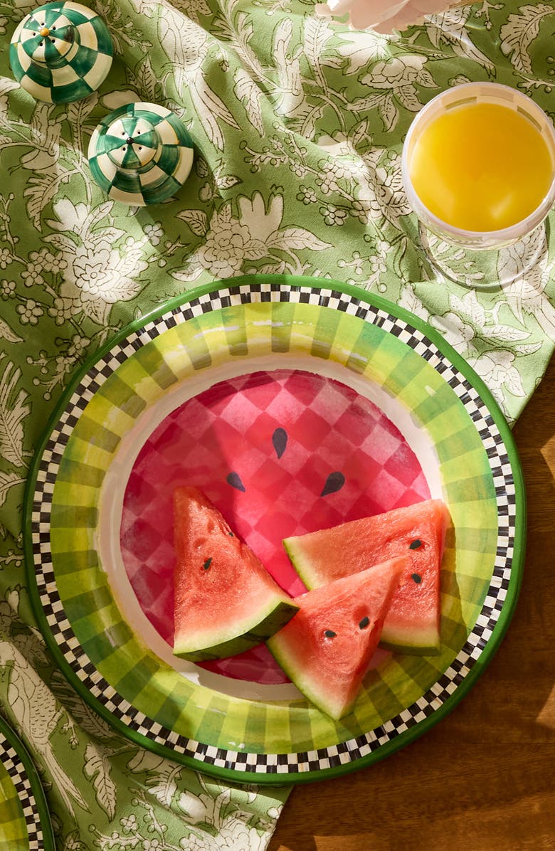MACKENZIE CHILDS Set of 4 Watermelon Melamine Dinner Plates, Alternate, color, Green