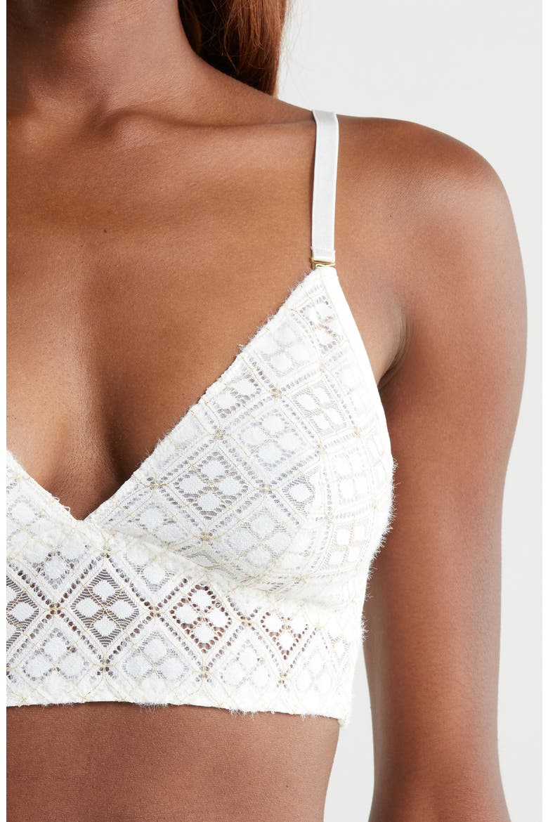 Metallic Geometric Lace Longline Bralette, Alternate, color, SHELL WHITE