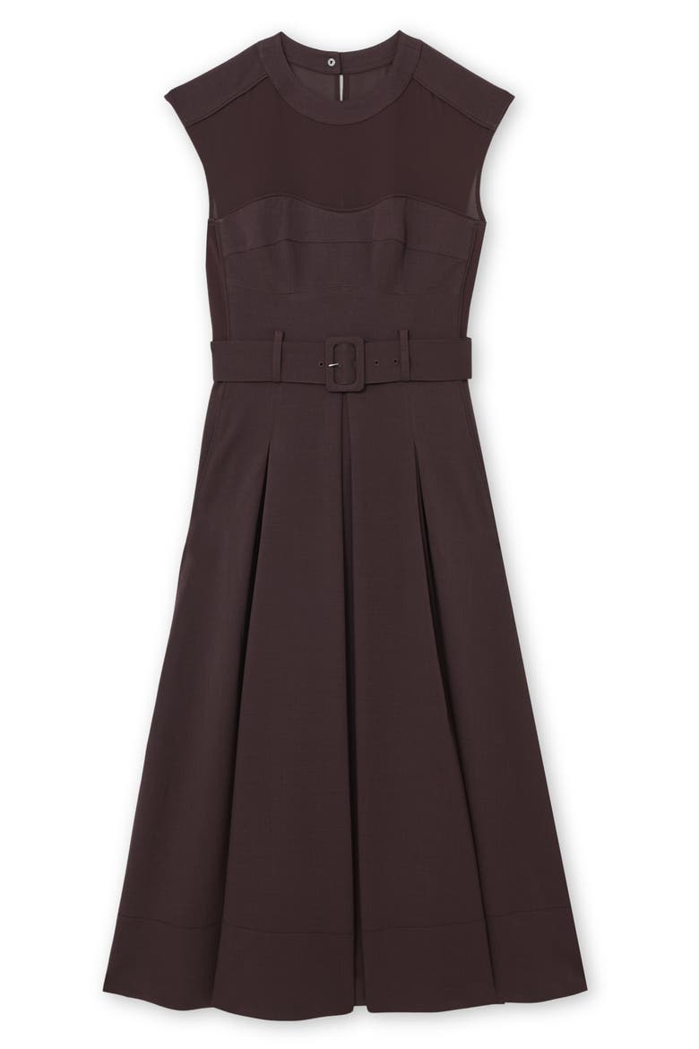 Ava Belted Cap Sleeve Midi Dress, Alternate, color, BURGUNDY