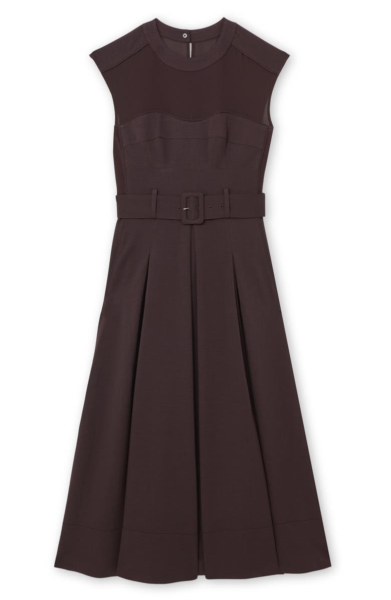 Reiss Ava Belted Cap Sleeve Midi Dress, Alternate, color, Burgundy
