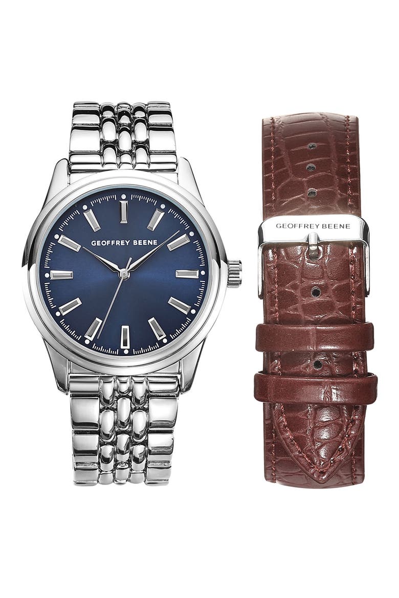 EZ Change Bracelet Strap & Leather Strap Watch, 41mm, Main, color, SILVER