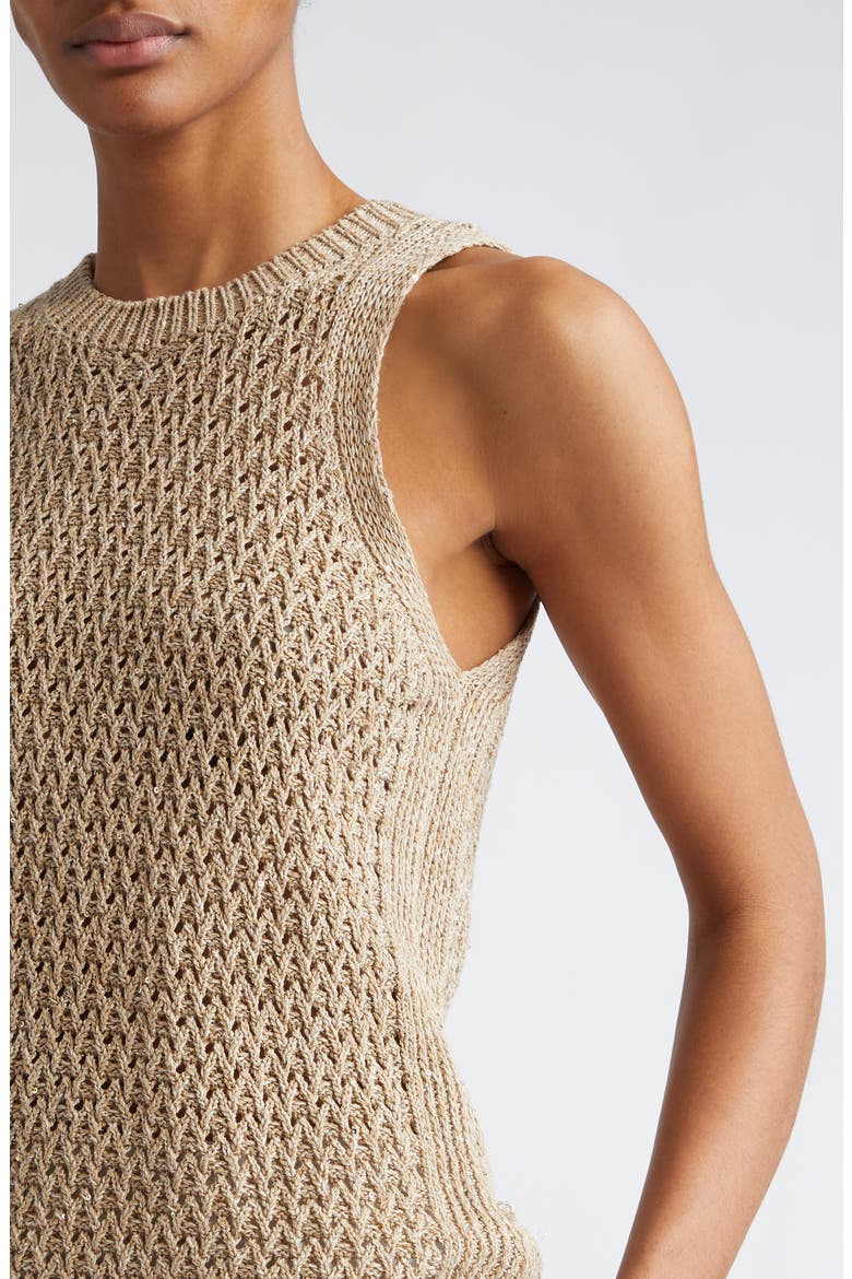 Sequin Open Stitch Sweater Tank, Alternate, color, SAND