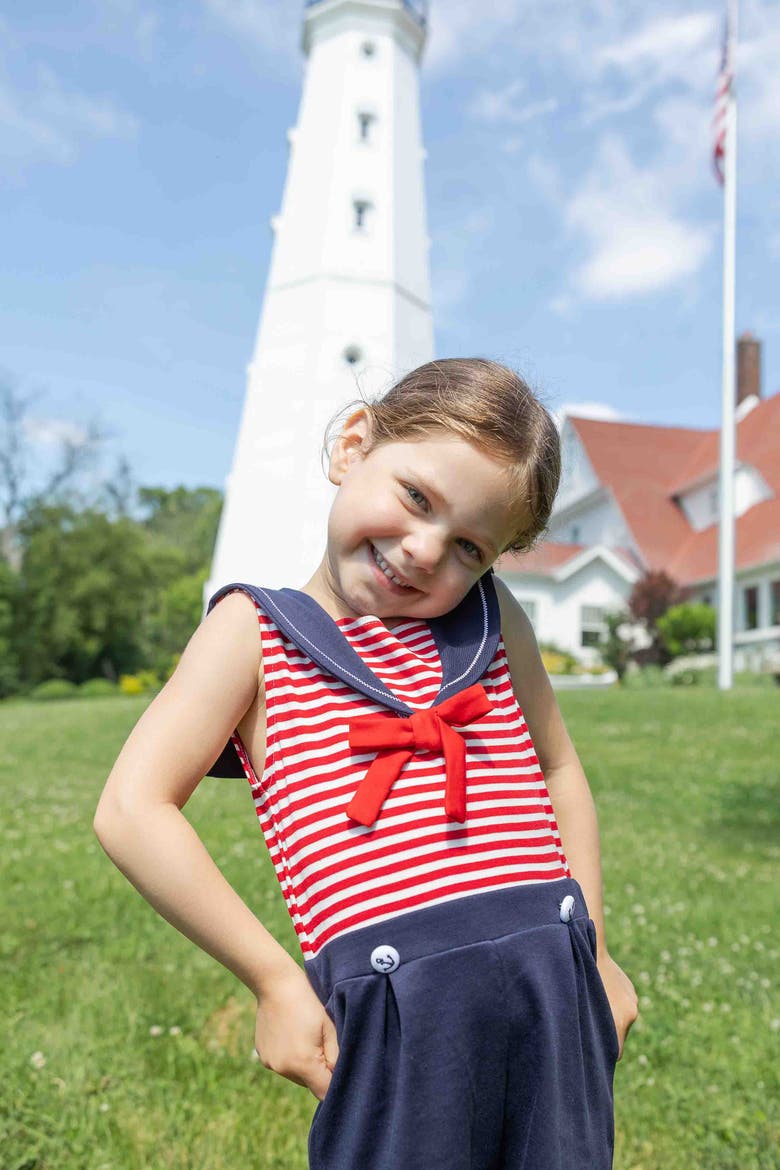 Stripe Knit Shorts Romper With Sailor Collar, Alternate, color, Red/Navy