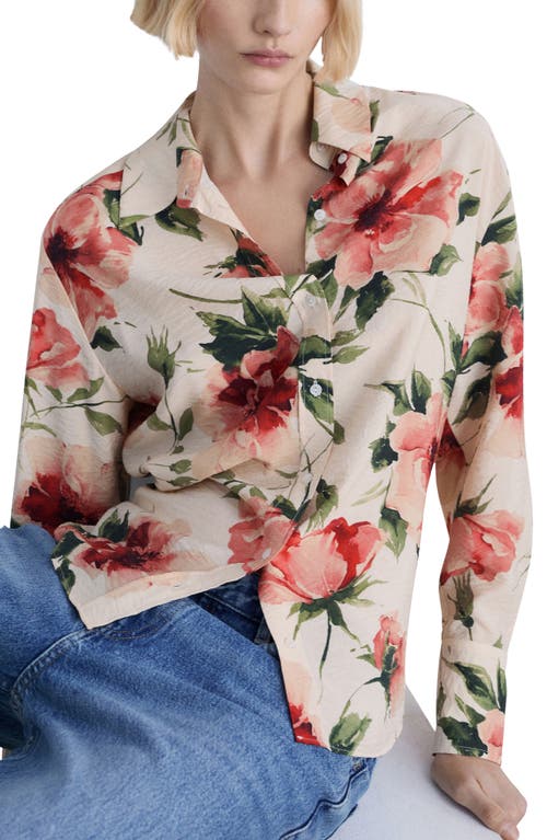 Mango Floral Flowy Button-up Shirt In Sand