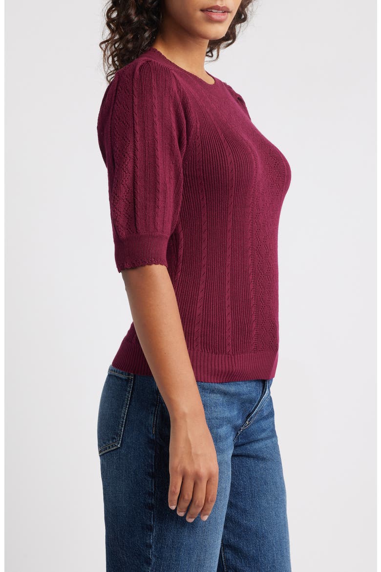 Pointelle Elbow Sleeve Sweater, Alternate, color, WILD PLUM