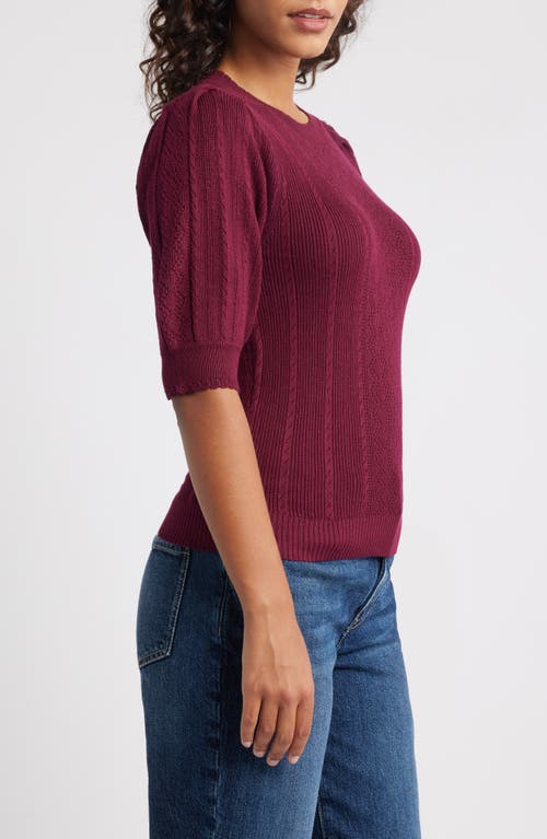 Wit & Wisdom Pointelle Elbow Sleeve Sweater In Burgundy