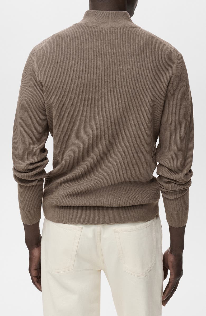 MANGO Rib Quarter Zip Sweater, Alternate, color, Mink Grey