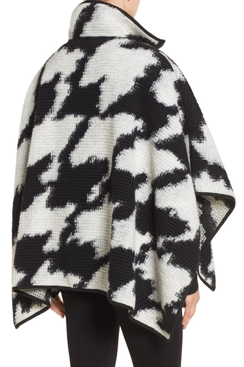 Zip Front Houndstooth Wool Blend Poncho, Alternate, color, BLACK/ WHITE