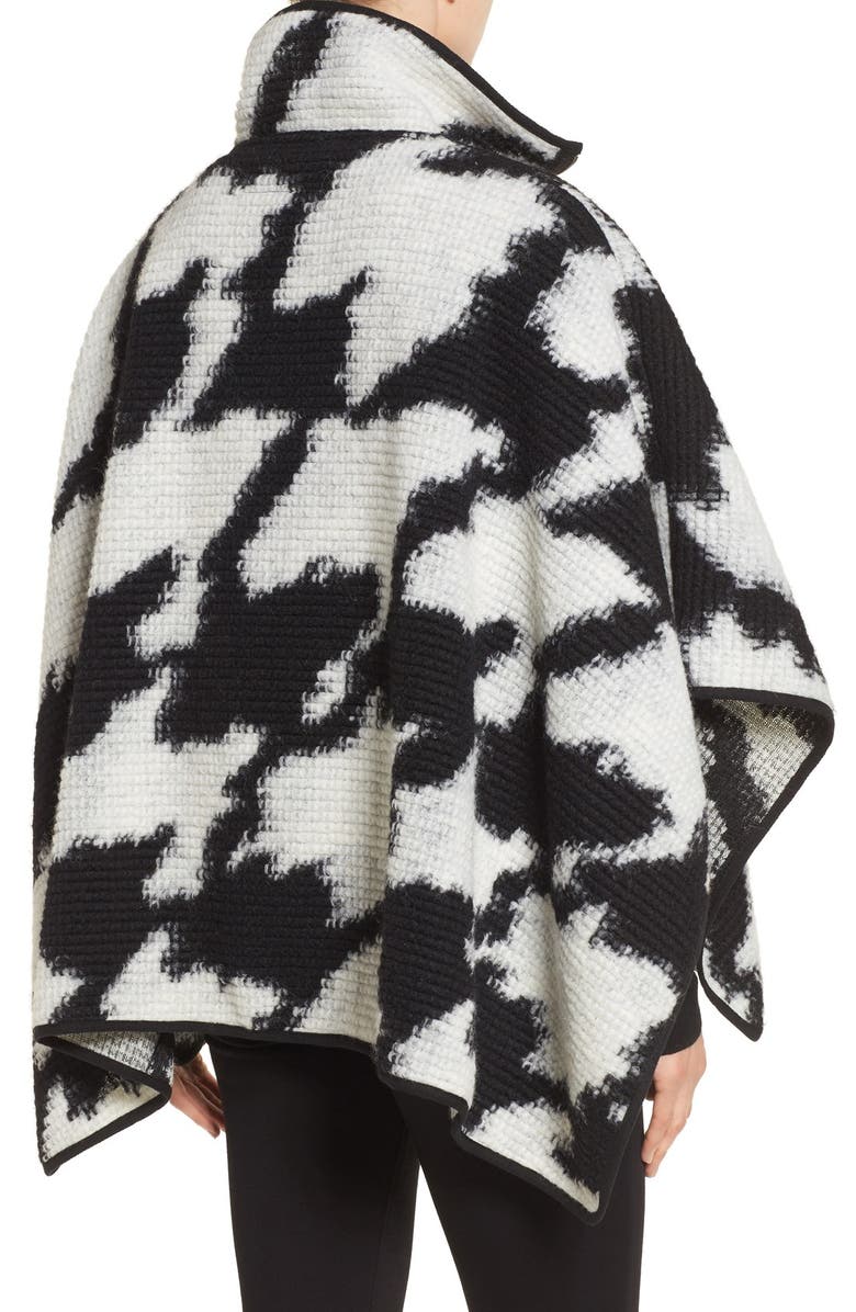 French Connection Zip Front Houndstooth Wool Blend Poncho, Alternate, color, 