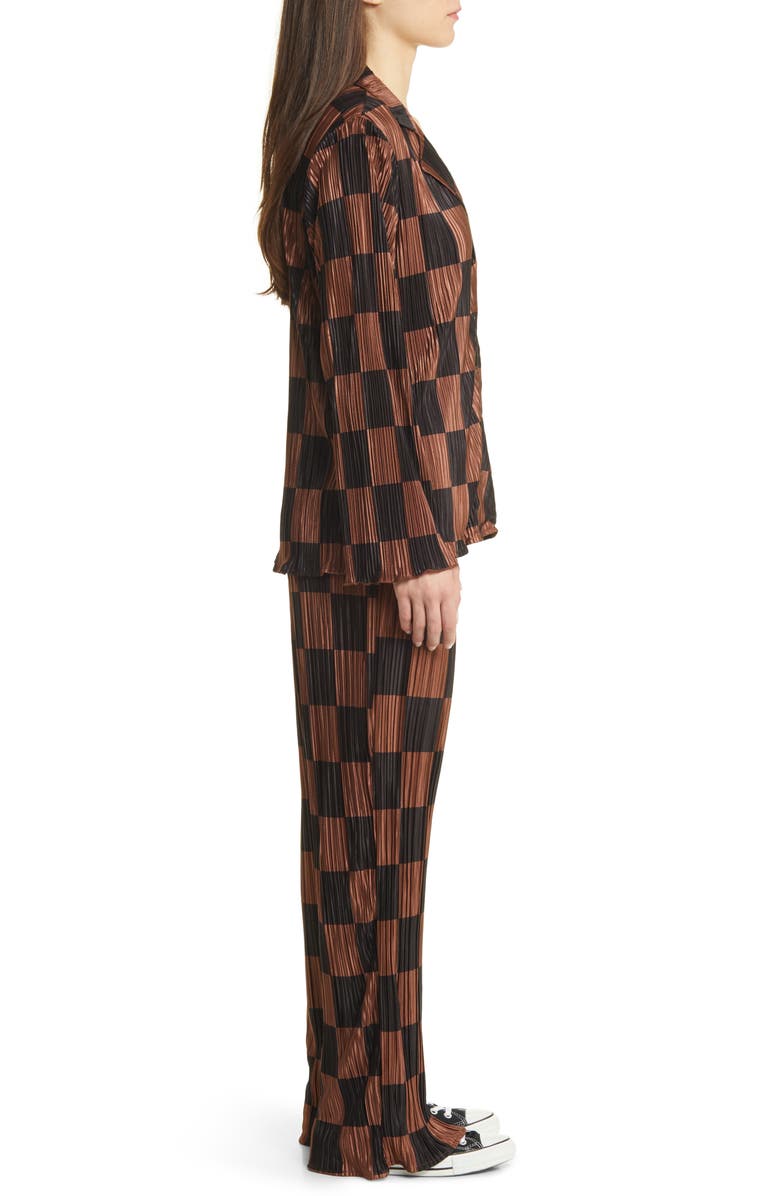 Dressed in Lala Check Long Sleeve Plissé Top & High Waist Pants, Alternate, color, 