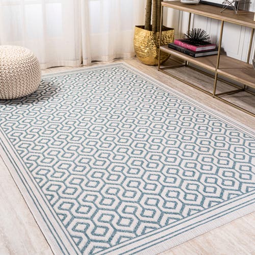 Jonathan Y Marvao Diamond Trellis Indoor/outdoor Area Rug In Teal/gray