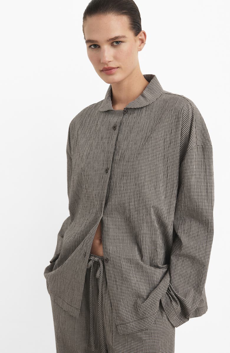 MANGO Gingham Stretch Cotton Pajamas, Alternate, color, Chocolate